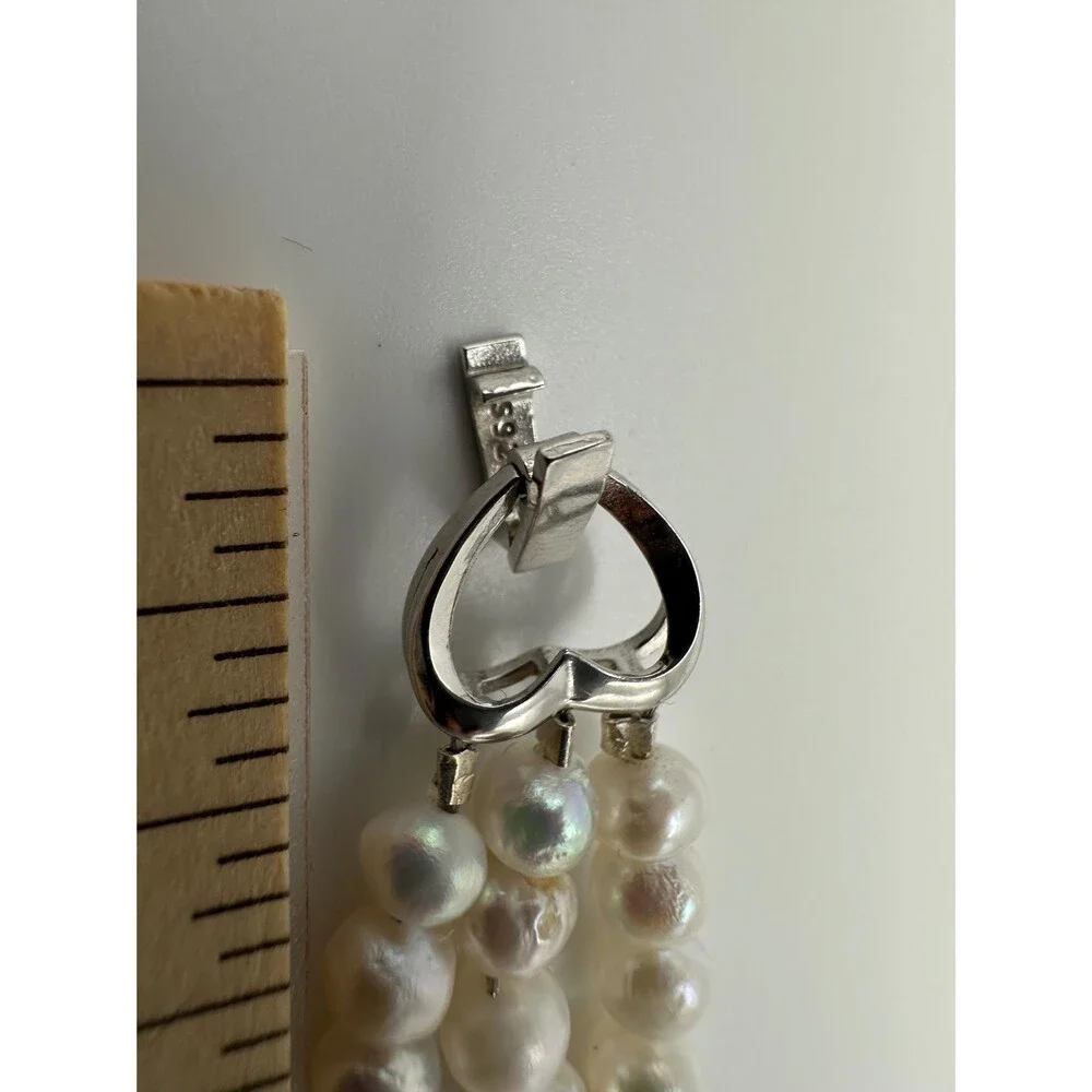 Triple-Strand Freshwater Pearl Collar, 925 sterling silver, White natural pearl